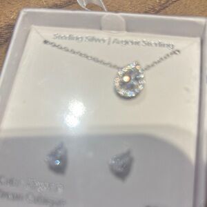 Elegant Sterling Silver Necklace and Earring Set Real Cubic Zirconia